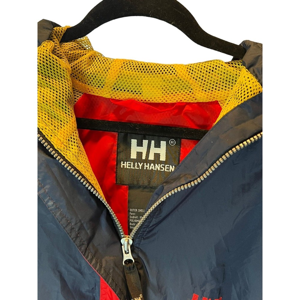 Vintage 90s Helly Hansen Mens L Sailing Jacket Hooded Boating Rain Coat Ski